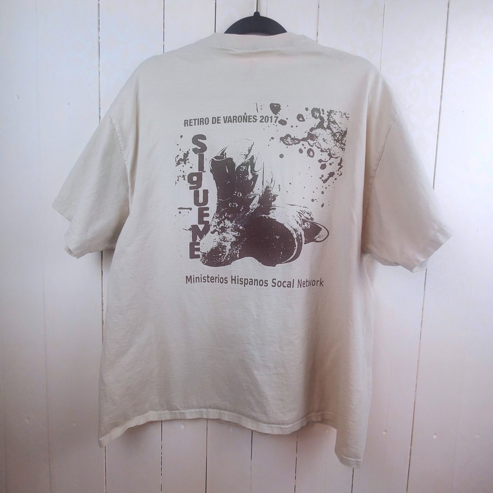 Sigueme Front Back Graphic T-Shirt XL Cream Off White Short Sleeve Cotton Tee